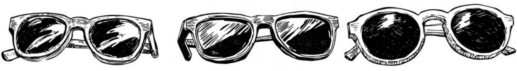 Obraz premium Glasses Stylish Protect Accessory Vintage Vector. Men Eye Protection Classical Glasses. Monochrome Illustration Of Glamor Sunglasses With Plastic Frame.