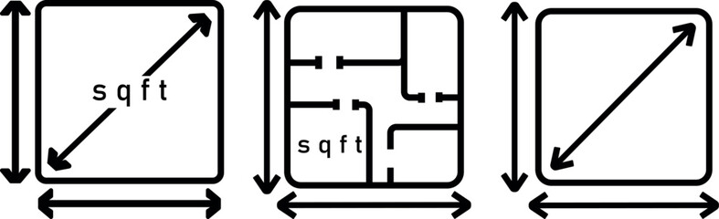property size icon, area measurement icon, real estate area symbol.