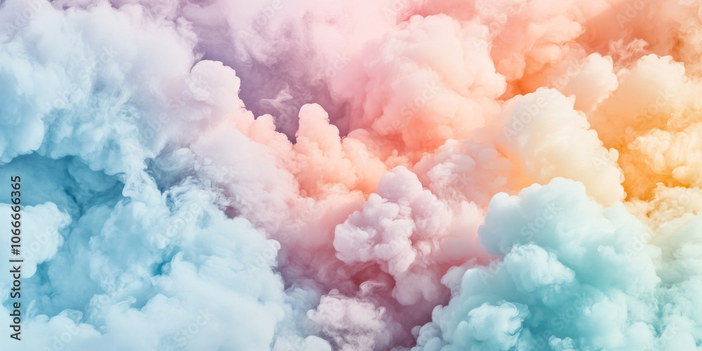 Wall mural A whimsical abstract background filled with soft, fluffy clouds in pastel colors, creating a dreamy atmosphere