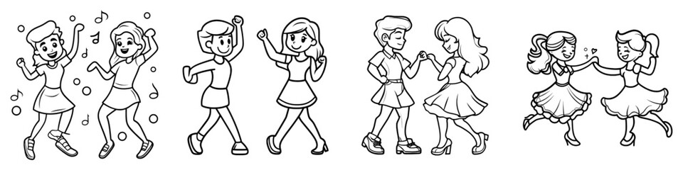 Man and woman dancing waltz and tango stick figures. Black ballroom pictogram. Modern illustration.