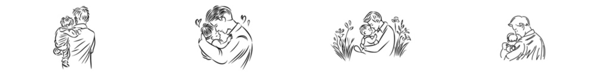 Obraz premium The line art of fathers day, a modern illustration of a father and son