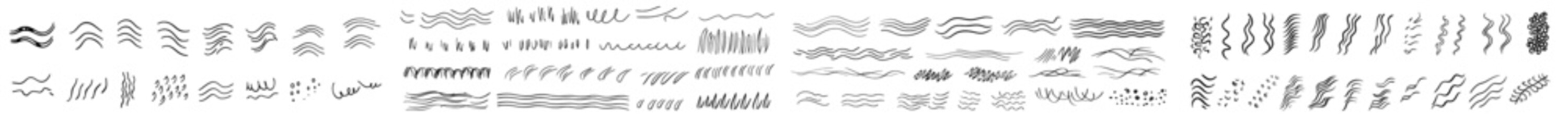 Obraz premium Doodle style sketchy lines. Set of wavy hand drawn horizontal lines in pencil.
