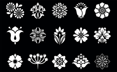 Flowers icon set. Flowers isolated on transparent background. Flowers in modern simple. Cute round flower plant nature collection. Vector illustrator