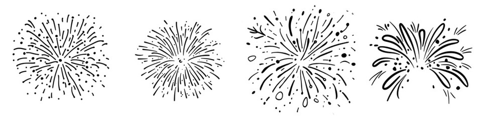 An illustration of festive sparks and explosions with colorful fireworks on New Year's Eve. Minimalist style illustration.