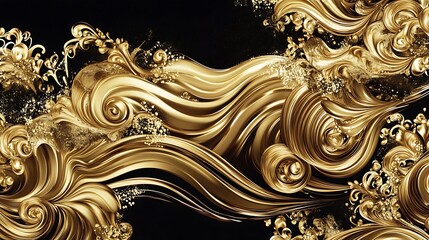 Abstract Gold Swirls and Spirals on a Black Background