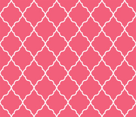 Fototapeta premium Abstract geometry pattern in Arabian style. Seamless vector background. White and pink graphic ornament. Simple lattice graphic design