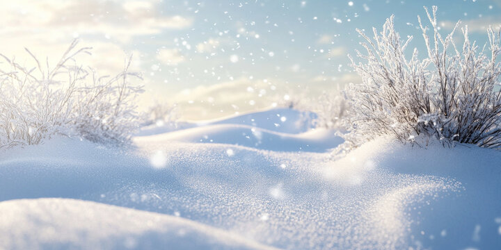 Crisp winter snow background with soft white flakes and a serene landscape, ideal for holiday-themed projects
