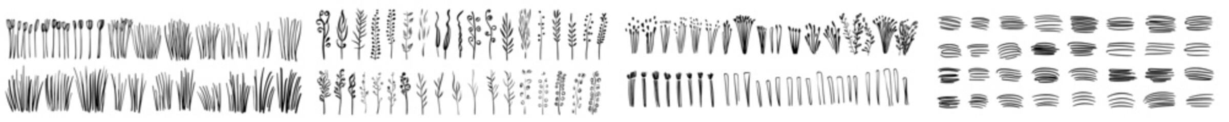 Decorative brush strokes and lines hand drawn in ink. Creative brush lines have rough edges. Abstract freehand doodle borders.