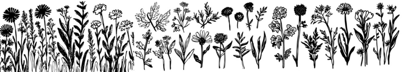 Floral illustration for greeting cards, invitations, and other printing projects. Wild flowers hand drawing in EPS format.