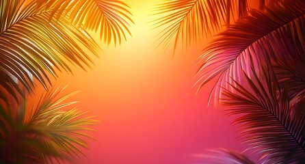 Fototapeta premium Tropical palm leaves on pink background. Minimal summer concept.