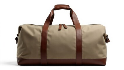 Naklejka premium Elegant waterproof duffel bag in rugged canvas and leather, perfect for travel branding