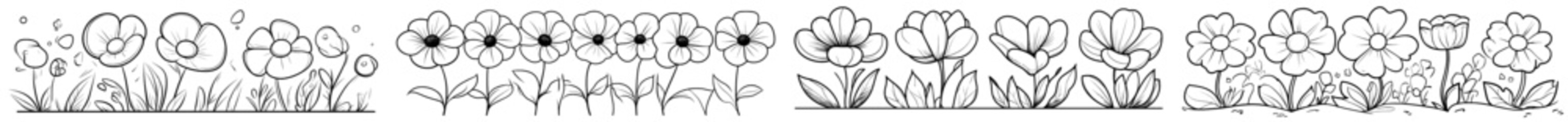 An abstract illustration of a flower drawn in ink, with a figure of a floral plant silhouetted against a graphic leaf background. Scrawled grungy brush texture background. Modern abstract drawing of