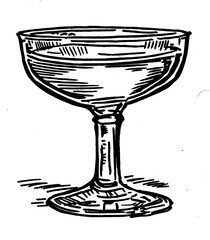 Elegant and coquette isolated saucer with cocktail or champagne glass. Modern illustration. Drink.