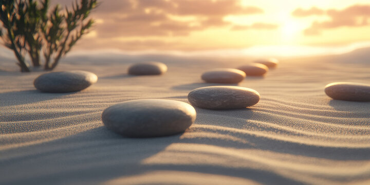 A tranquil Zen garden with raked sand and carefully placed stones, embodying the essence of mindful time