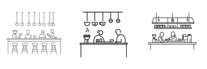 Fototapeta premium An outline illustration of baristas, made with simple transparent graphics, isolated on a white background.