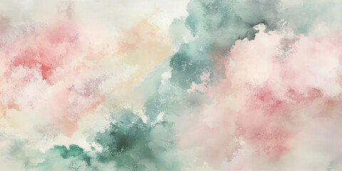 Obraz premium Soft pastel watercolor background in blush pink, mint green, and cream, creating a delicate, airy effect