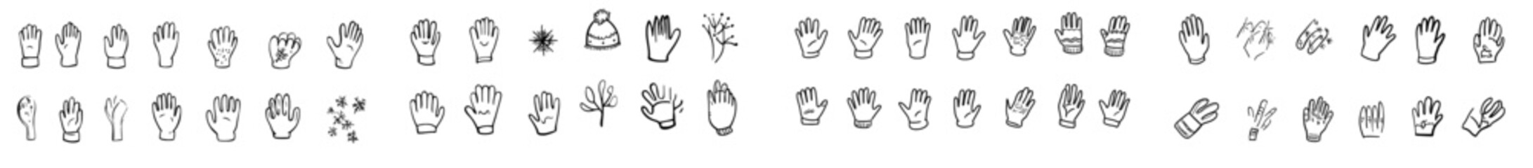 Fototapeta premium Hand drawn winter mittens on white background. Doodle cute mitten elements.
