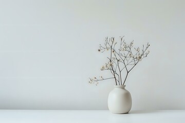 Dried Flowers in White Vase on White Table