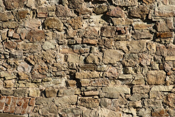 The photo shows a close-up of a stone wall