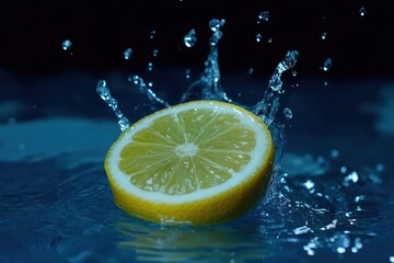 Lemon Slice Splashing into Sparkling Water: Refreshing Citrus Burst in a Glass