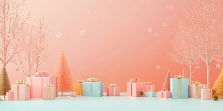 A minimalistic digital backdrop with pastel hues and simple icons, promoting a seasonal sale in a stylish way