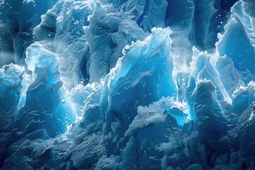 Falling Ice. Glacier Collapse in Patagonia, Santa Cruz. Crumbled Blue Ice Cold Landscape