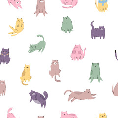 Seamless Pattern with Funny Cats. Playful and Quirky Feline Characters for Art and Design