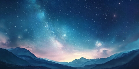 Hand painted watercolor of a starry night sky with the Milky Way visible and soft, glowing colors