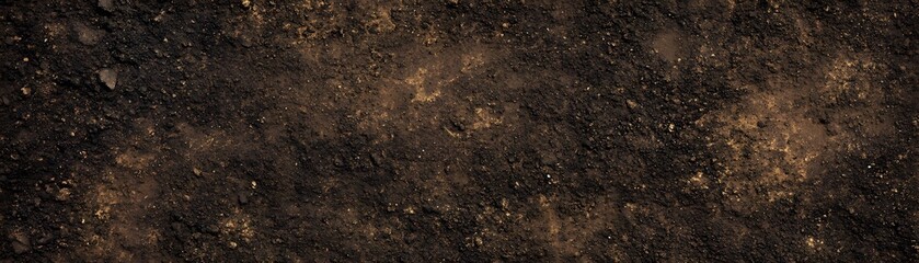 Close-up of Rough Dark Brown Soil with Scattered Light Brown Particles