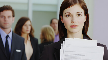 A Job Seeker at a Career Fair, Holding a Stack of Resumes and Looking Optimistic, Symbolizing Determination and the Pursuit of Career Opportunities in a Competitive Job Market
