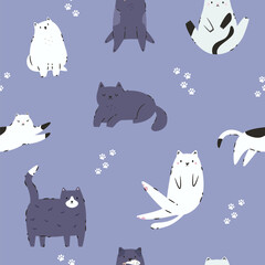 Seamless Pattern with Funny Cats. Playful and Quirky Feline Characters for Art and Design