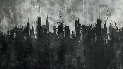 Cityscape Silhouette on Grunge Background