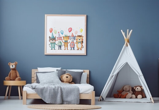 Interior Kid Room Photo Frame, Mockup With Generative AI
