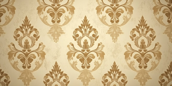 Elegant damask pattern background in muted gold and cream tones, perfect for formal occasions