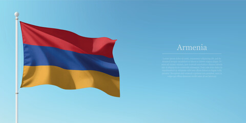 Waving Flag of Armenia Against Clear Blue Sky Copyspace