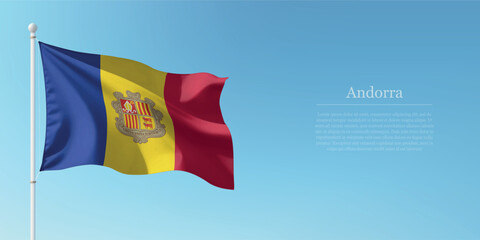 Waving Flag of Andorra Against Clear Blue Sky Copyspace