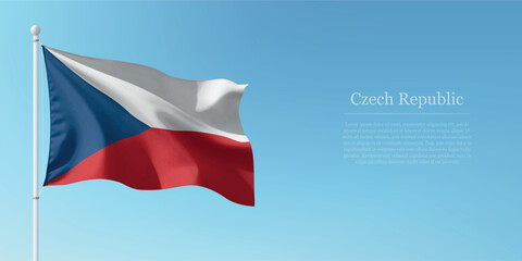 Waving Flag of Czech Republic Against Clear Blue Sky Copyspace