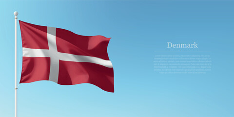 Waving Flag of Denmark Against Clear Blue Sky Copyspace