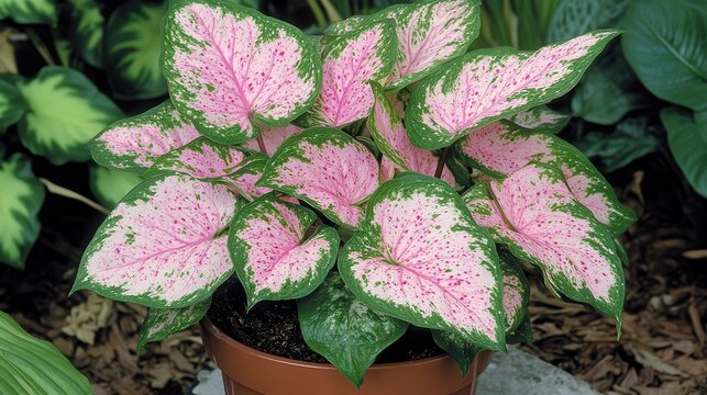 Pink and Green Caladium Plant.