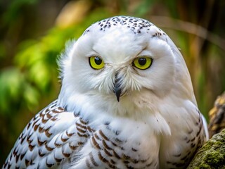 Obraz premium Majestic Snowy Owl Preening in Zoo Enclosure - Close-Up Wildlife Photography