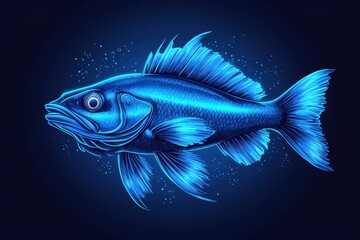 Fototapeta premium Vivid blue fish illustration on a dark background, showcasing intricate details and vibrant colors.