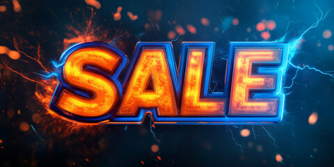 Electric blue and orange "SALE" sign with lightning bolt elements, perfect for high energy promotions