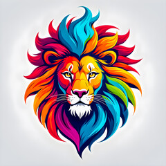 illustration of lion animal mascot head logo on white background.