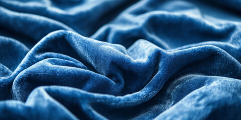 Velvet fabric texture in deep royal blue with soft folds and a luxurious, plush surface
