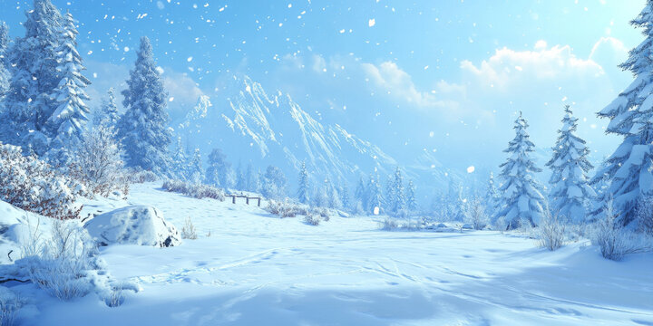 Crisp winter snow background with soft white flakes and a serene landscape, ideal for holiday-themed projects