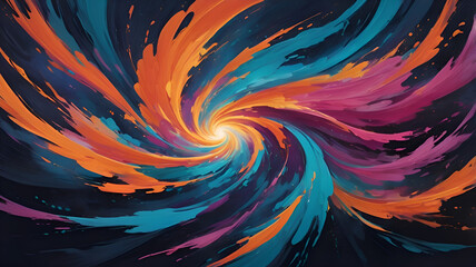 Obraz premium swirling, vortex, bright, orange, teal, magenta, brushstrokes, dark, blue, motion, energy, storm, intense, dynamic, wild, vibrant, powerful, abstract, cyclone, swirling, chaos, expressive, brush, dram