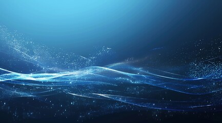 Fototapeta premium Dark Blue Ocean-Inspired Background with Flowing Light Waves and Particles – Minimalist Design Evoking Calmness and Tranquility, Perfect for Creating a Serene Atmosphere
