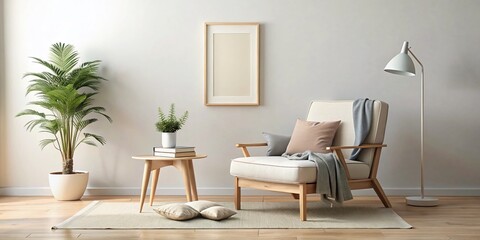 Minimalist Reading Nook with Blank Frame on Neutral Background - Cozy, Elegant, and Modern Interior Design Inspiration for Home Decor and Relaxation Spaces