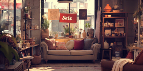 Obraz premium A warm and inviting home decor store featuring a cozy corner with 