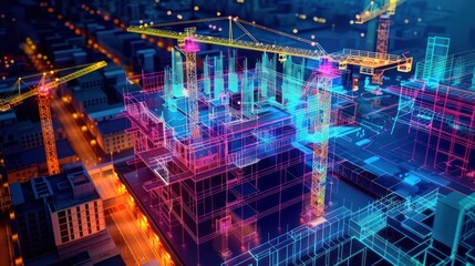 Obraz premium AI tools helping construction managers make data-driven decisions for more efficient projects. Illustrations